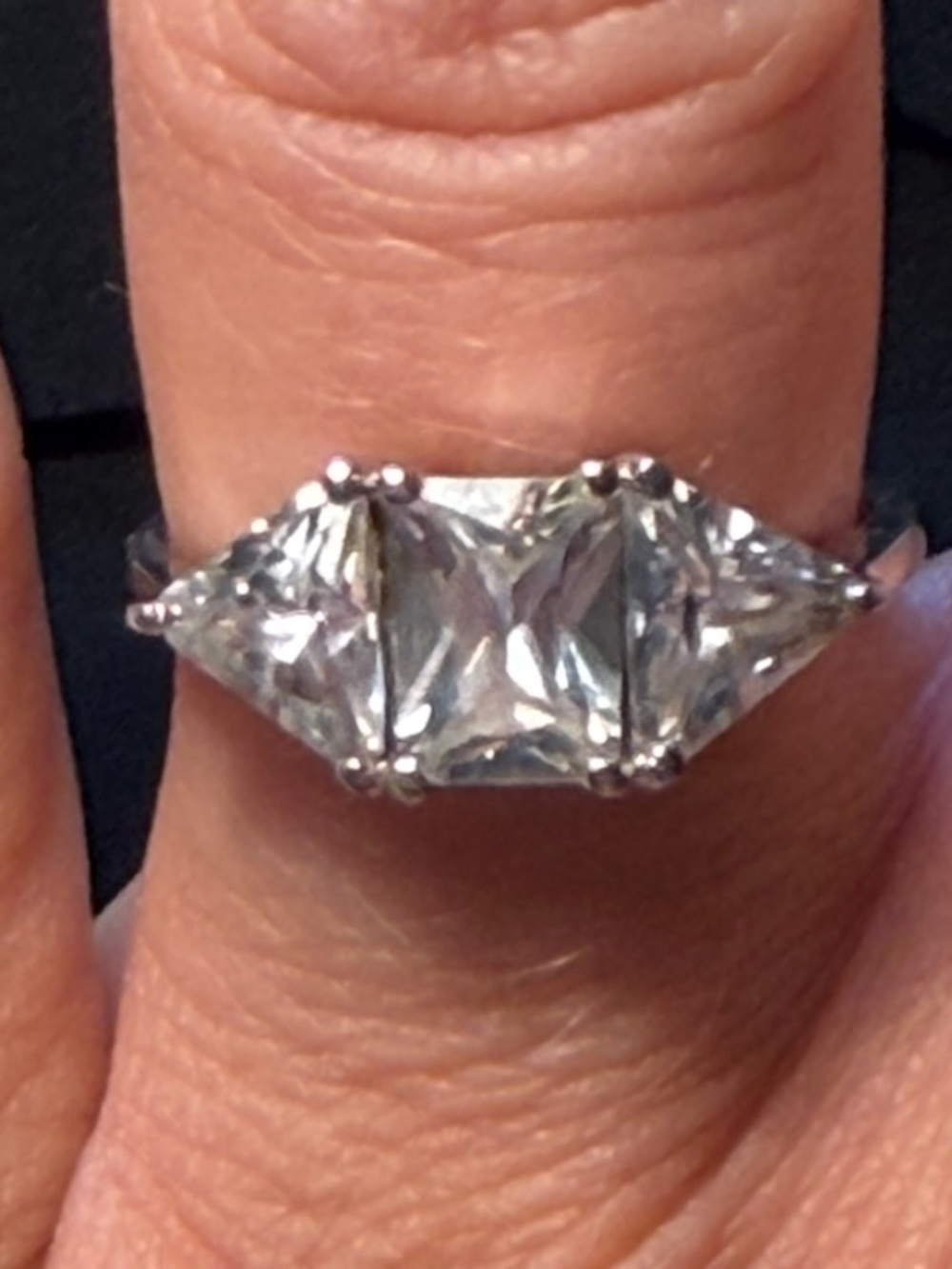 925 Sterling Silver Three Stone Engagement Ring Radiant Trillion Cut CZ Size 7